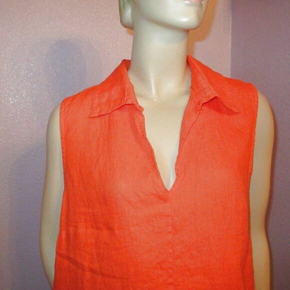 Liabella Italian Linen Tunic Top Size XL Sleeveless V-Neck Lagenlook Orange Boho - Picture 2 of 8